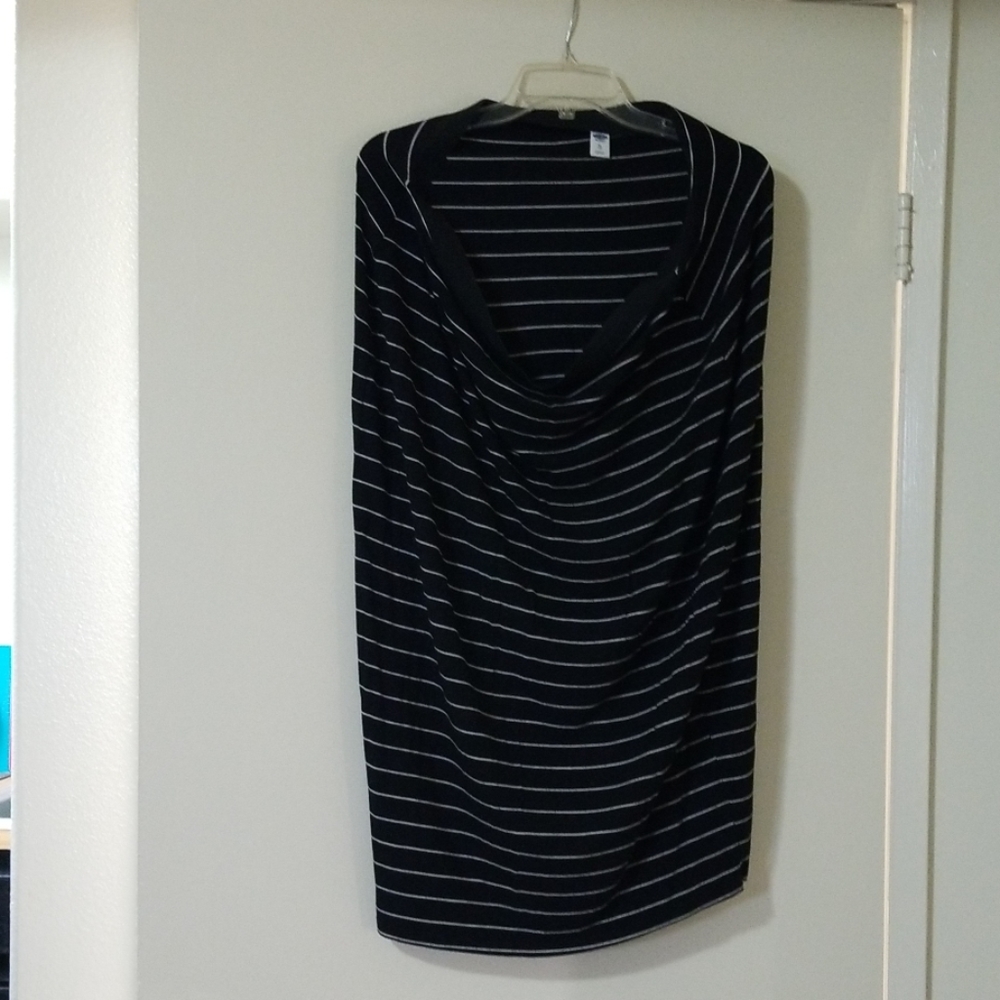 Black and white striped stretch skirt